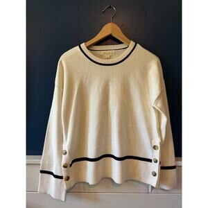 NWT Marled | Ivory + Black Button Detail Knit Sweater | Size Small